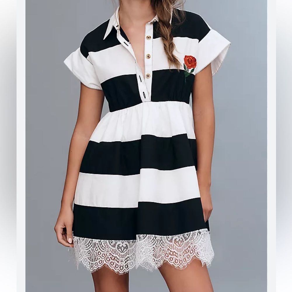Anthropologie Maeve Short Sleeve Rugby Striped Mini Dress